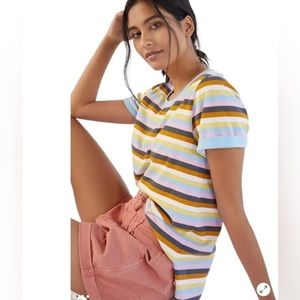 Anthropologie t. la Charmer Ringer Striped Short Sleeve Tee Shirt SZ L